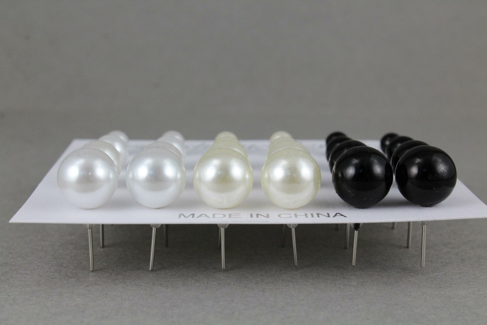 White Cream Black earrings 12 pair set pack graduated faux pearl bead stud post