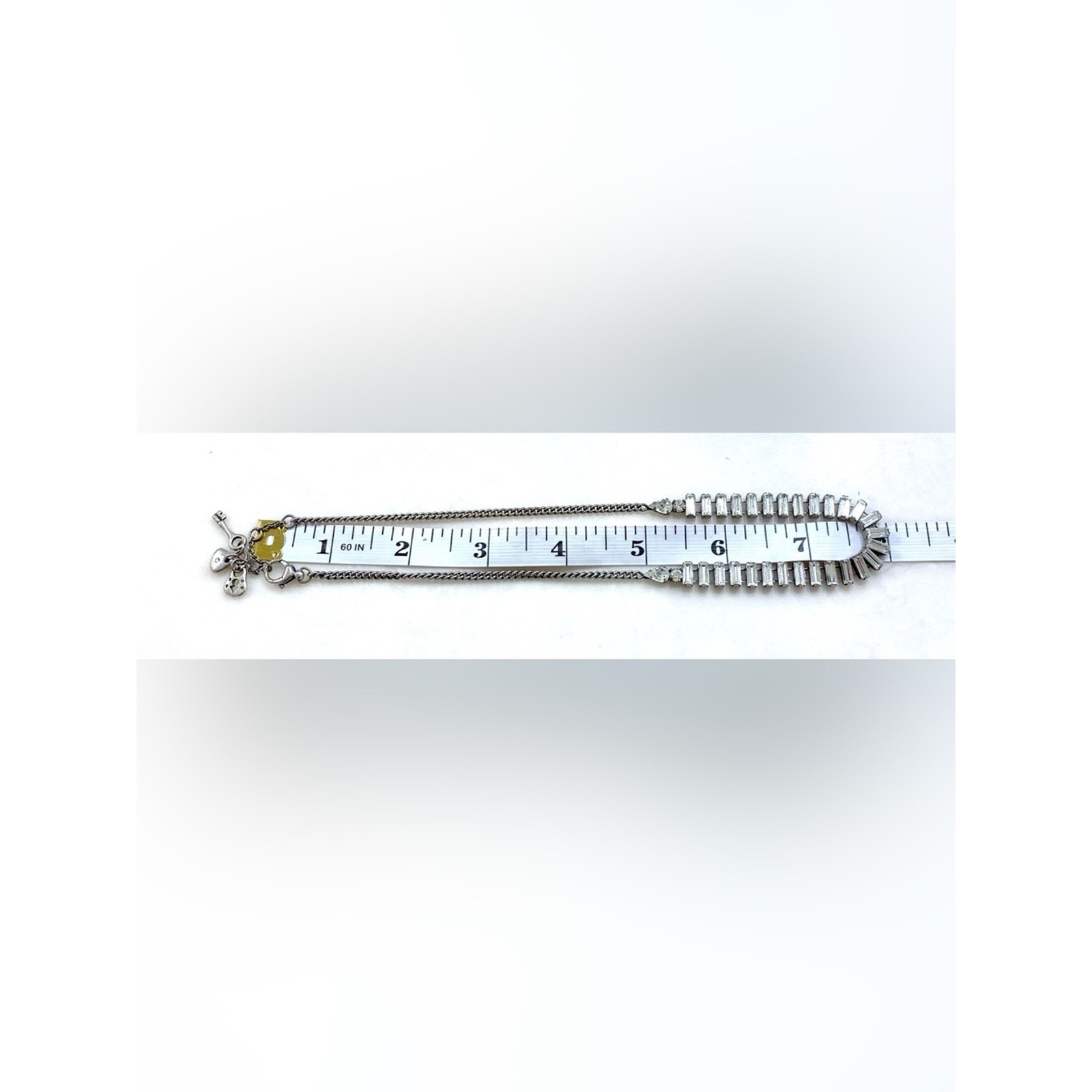 Fossil Silver Baguette Crystal Curve Necklace