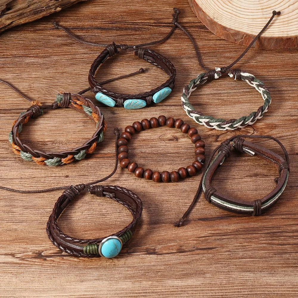 Gothic Bracelet Adjustable Punk Braided Leather Multilayer Grunge Set Bracelets