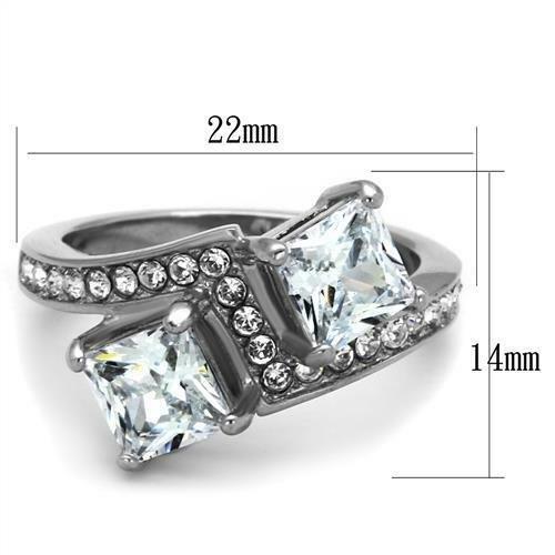 TK2113 – High polished (no plating) Stainless Steel Ring with AAA Grade CZ in