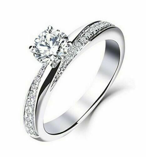 1.30Ct Simulated Diamond Engagement Promise Ring 14k White Gold Plated Silver