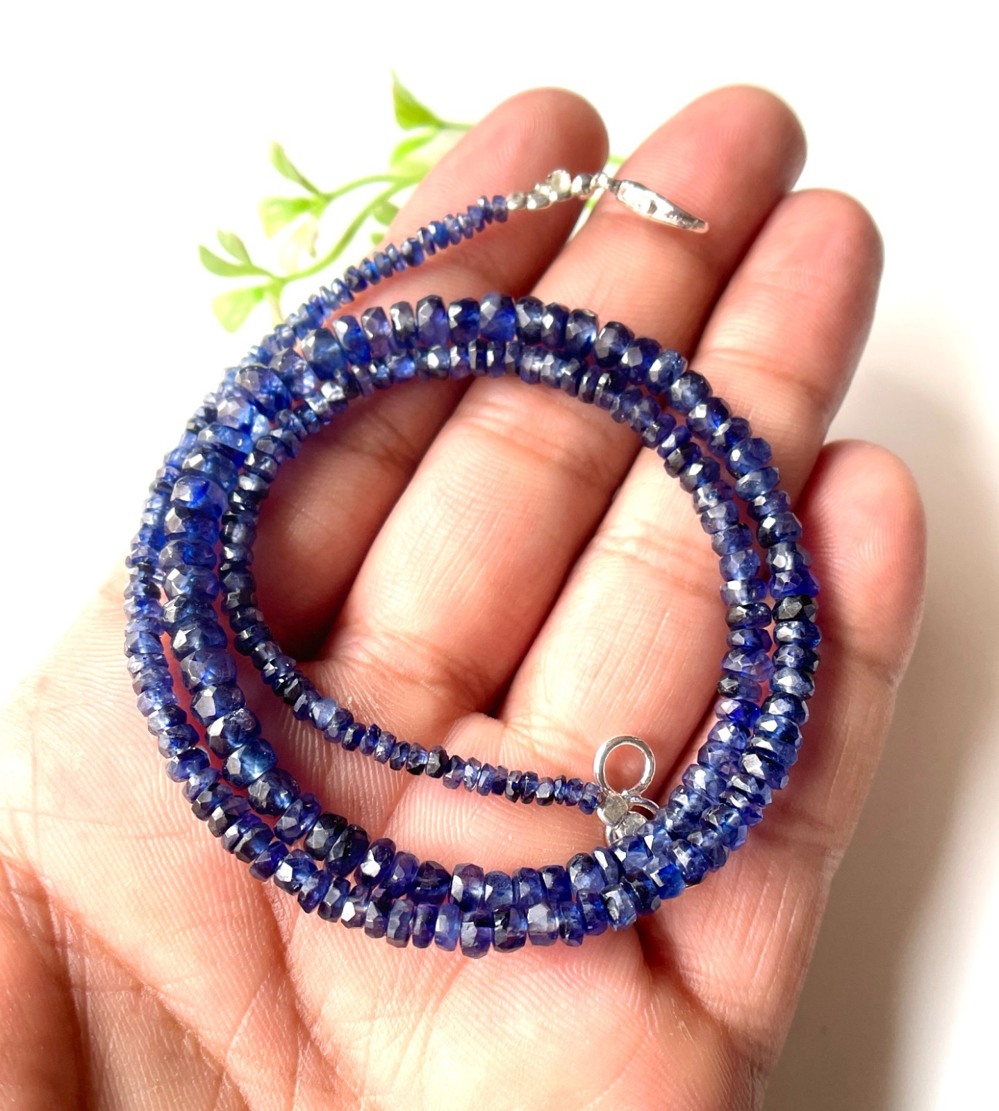 AAA++Natural Blue Sapphire Faceted Rondelle Beaded Necklace-5/6 MM- 18 Inches