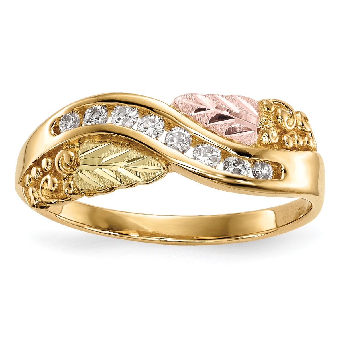 Roy Rose Jewelry 10K Tri-Color Gold Black Hills Gold Diamond Ring Size: 7