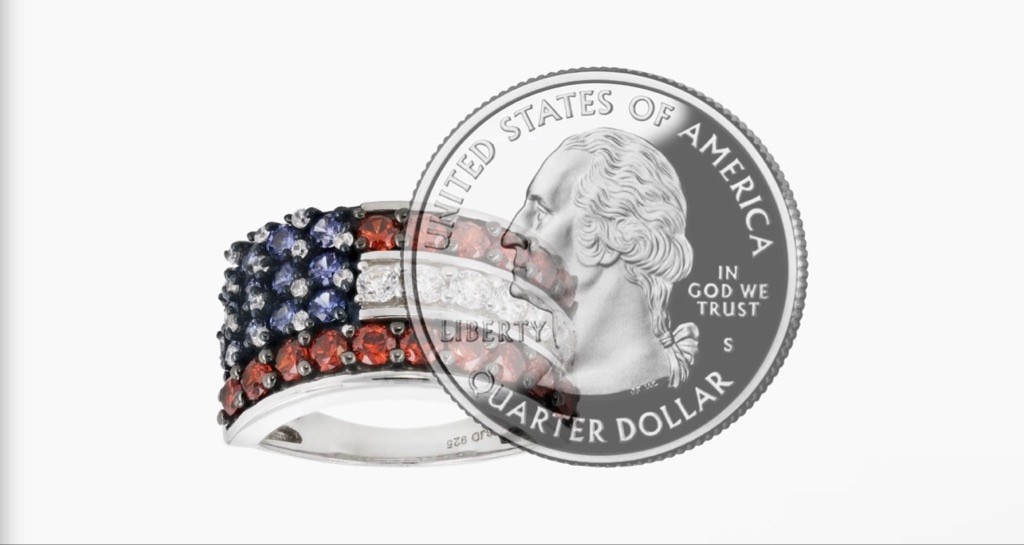 New Bella Luce Silver, Red & Blue Flag Ring 10