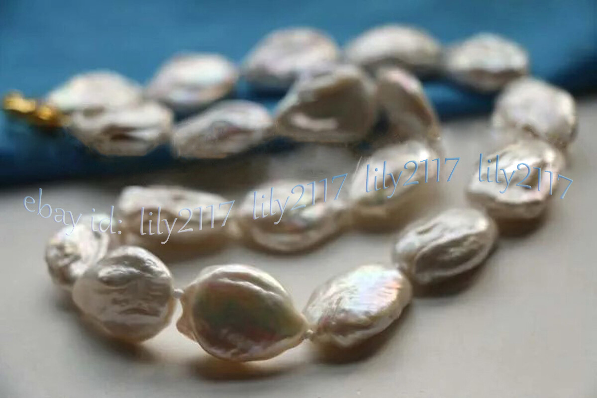 Genuine Natural White Baroque Reborn Keshi Pearl Necklace 18” 17-22mm