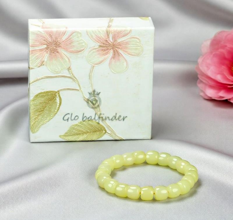 Girl Grandma Mother Lady Women Yellow Jade Beads Bracelet Jewelry Gift Box DD177