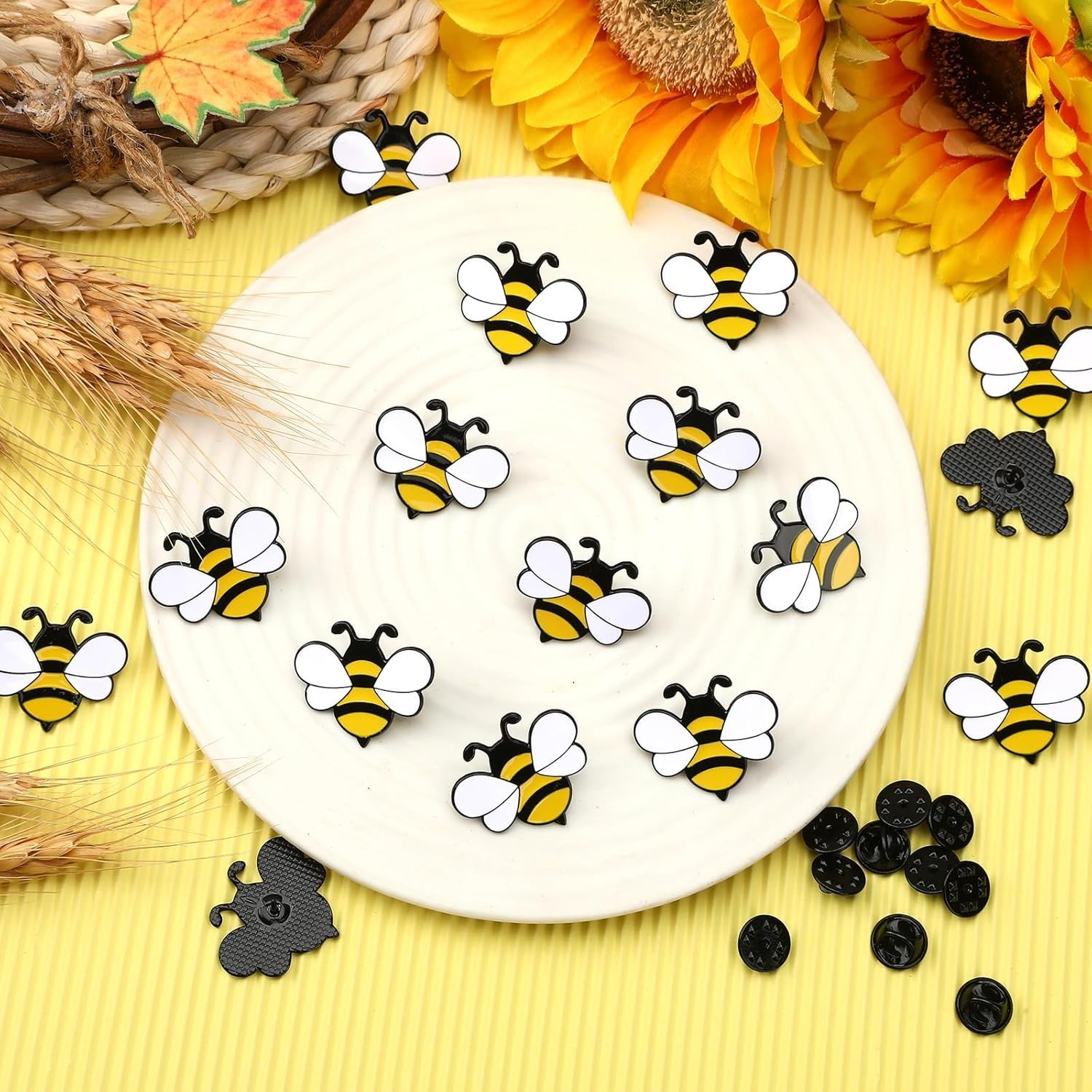 60Pcs Bee Pins, Enamel Honey Bee Lapel Pin Cute Bee Brooch Pins Bee Badge for…