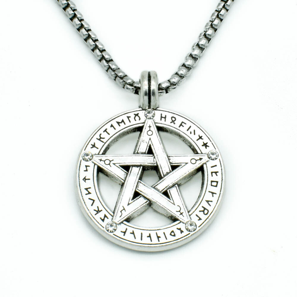 Pagan Wiccan Pentacle Pentagram Star Pendant Necklace 24″ Stainless Steel Chain