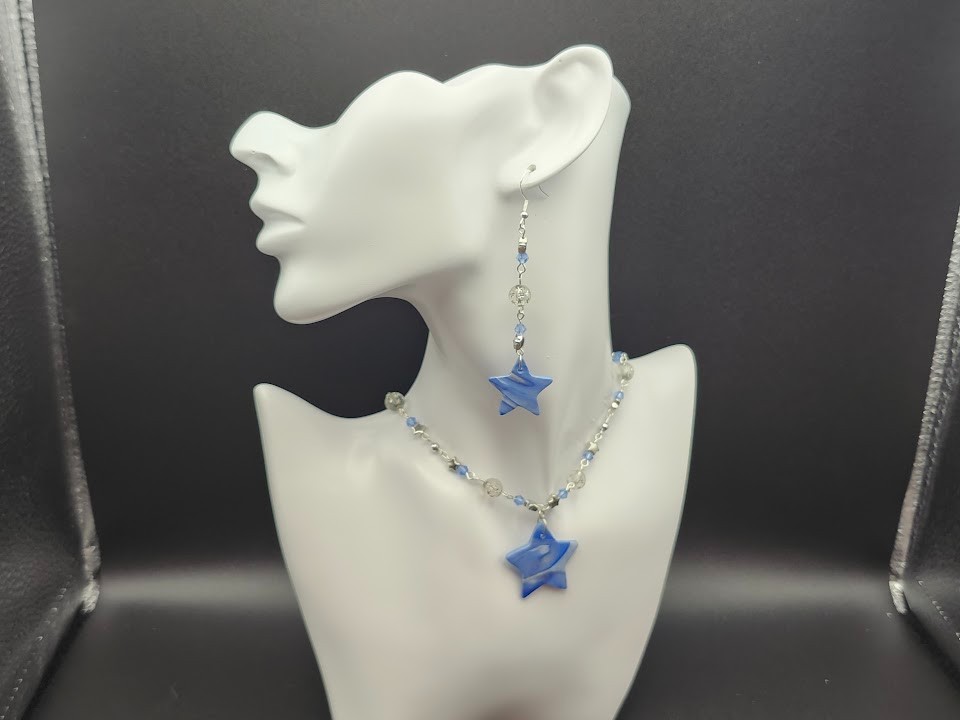 Blue and white polymer clay Star jewelry set