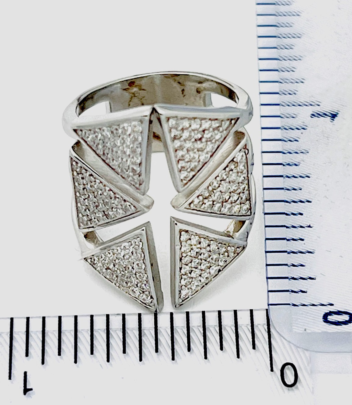 Sterling Silver 925 6.9 Gram 106 Pave CZ Triangle Ring Size 6