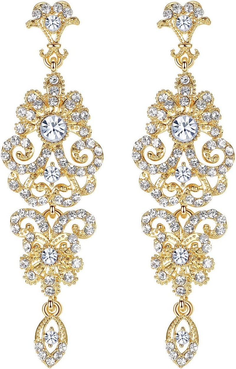 Gold/Silver Rhinestone Chandelier Wedding Bridal Dangle Earrings