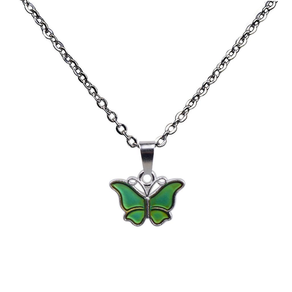 Cute Butterfly Pendant Color Change Mood Stainless Steel Chain Necklace