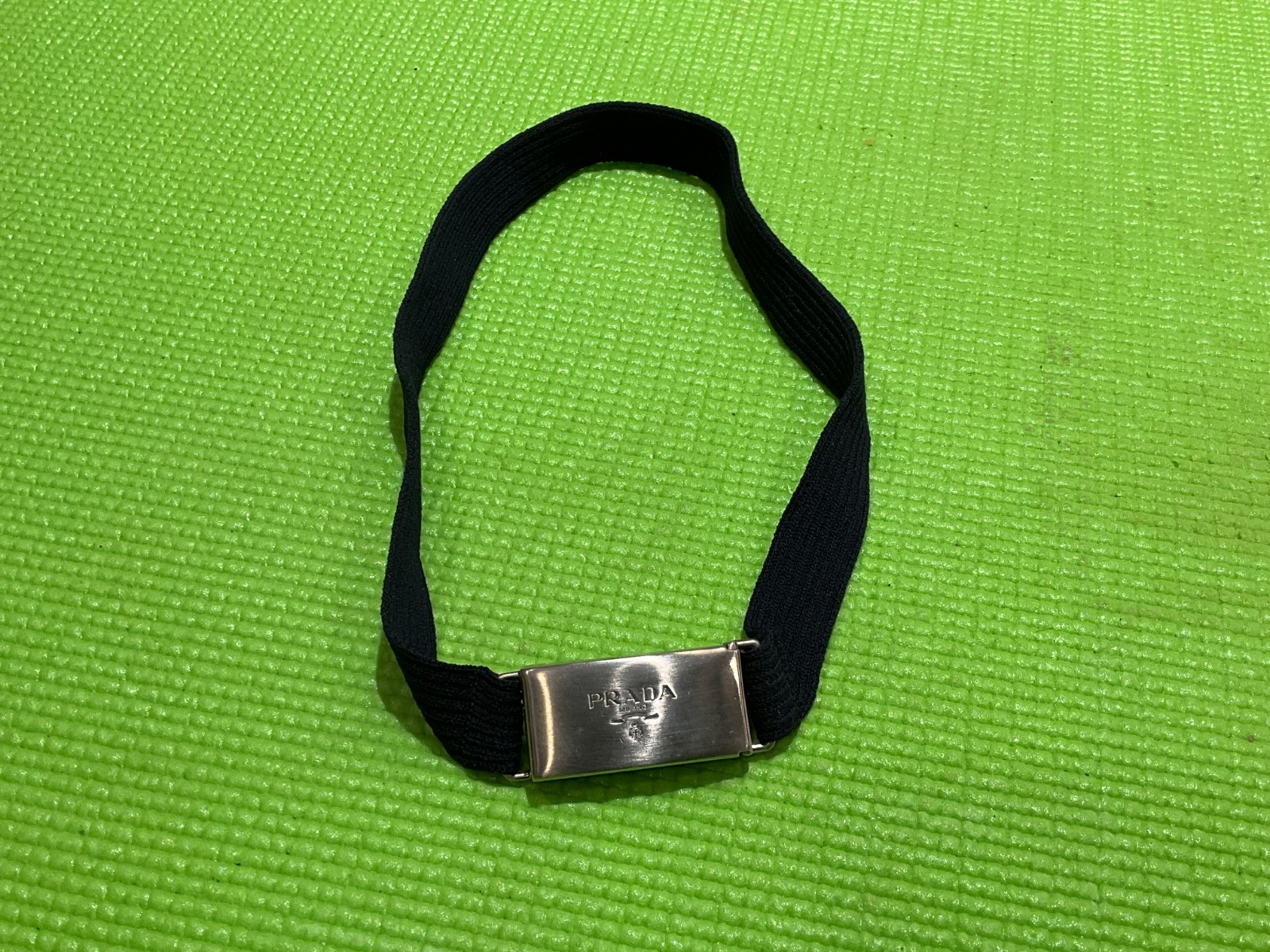 Archival PRADA Milano Vintage Logo Armband Bracelet Black Elastic Silver Buckle