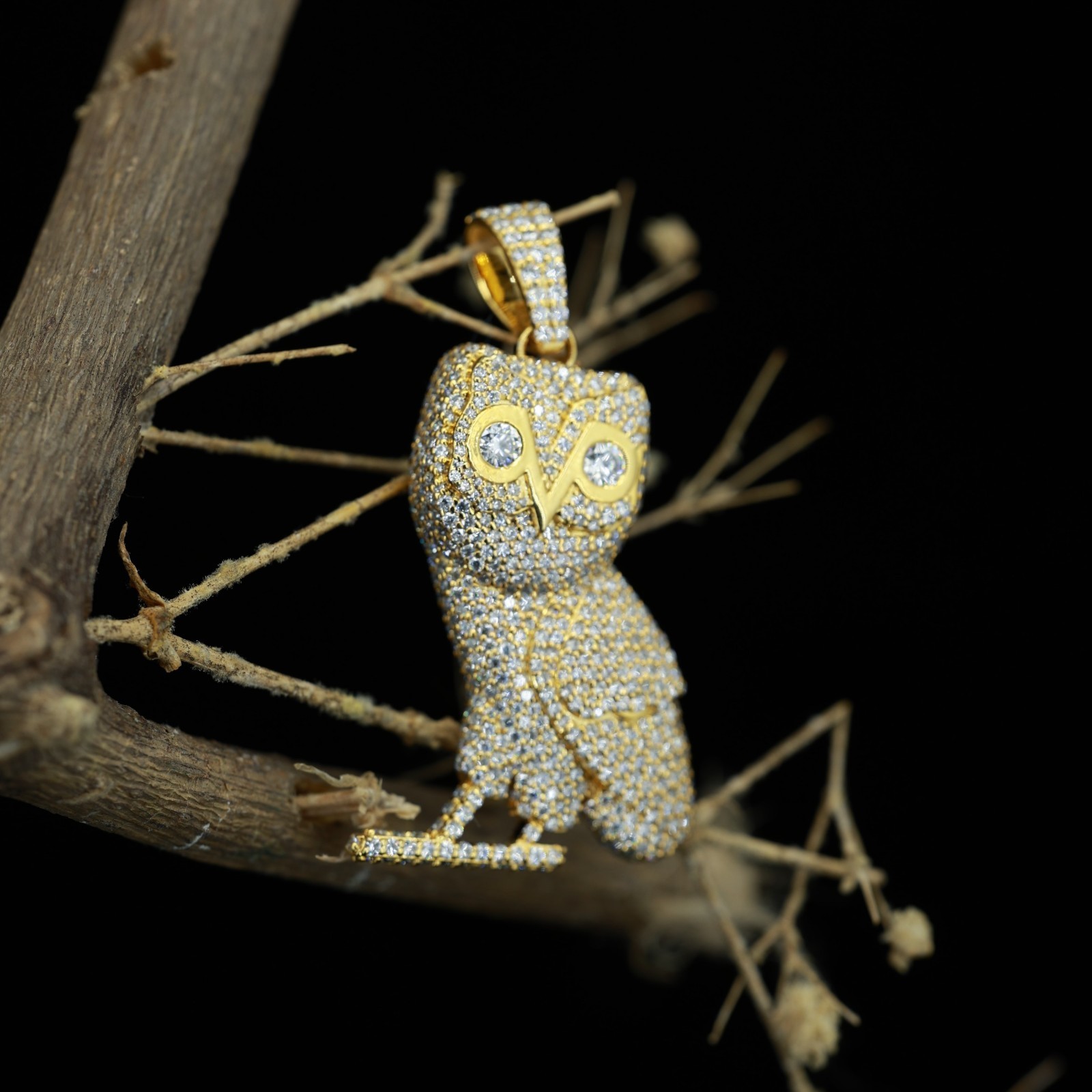 Luxury Owl Pendant Real Moissanite Diamond 925 Sterling Silver Gold Hip Hop Jewe