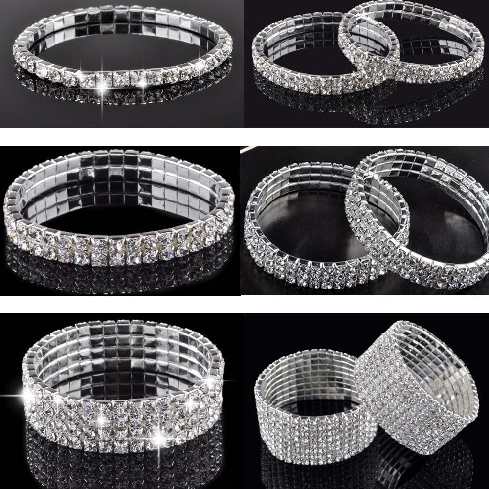 💖5 rows silver tone diamante bracelet jewellery accessory one size