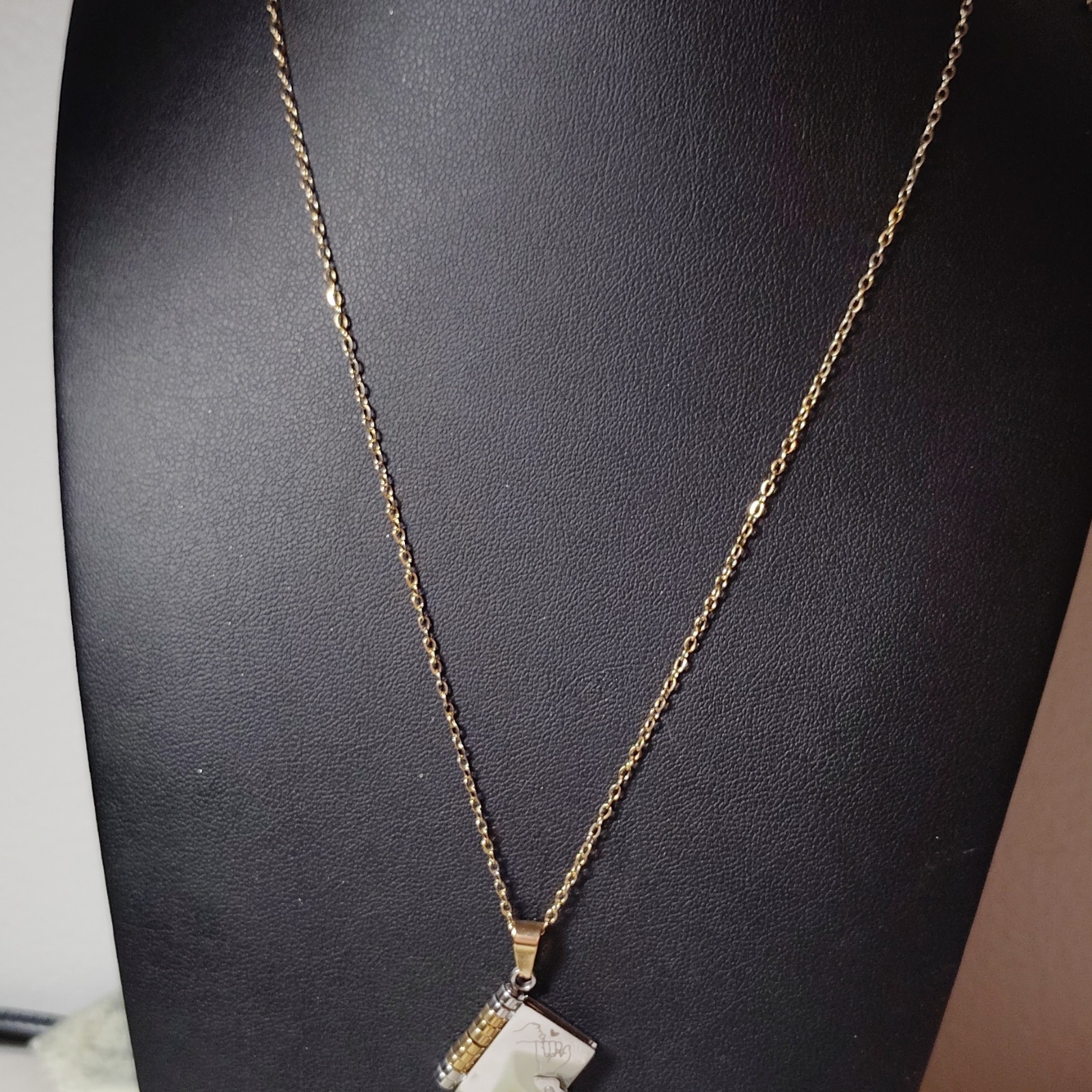 Gold Plated Cable Chain Necklace Rectangle Book Locket Pendant Engraved Love