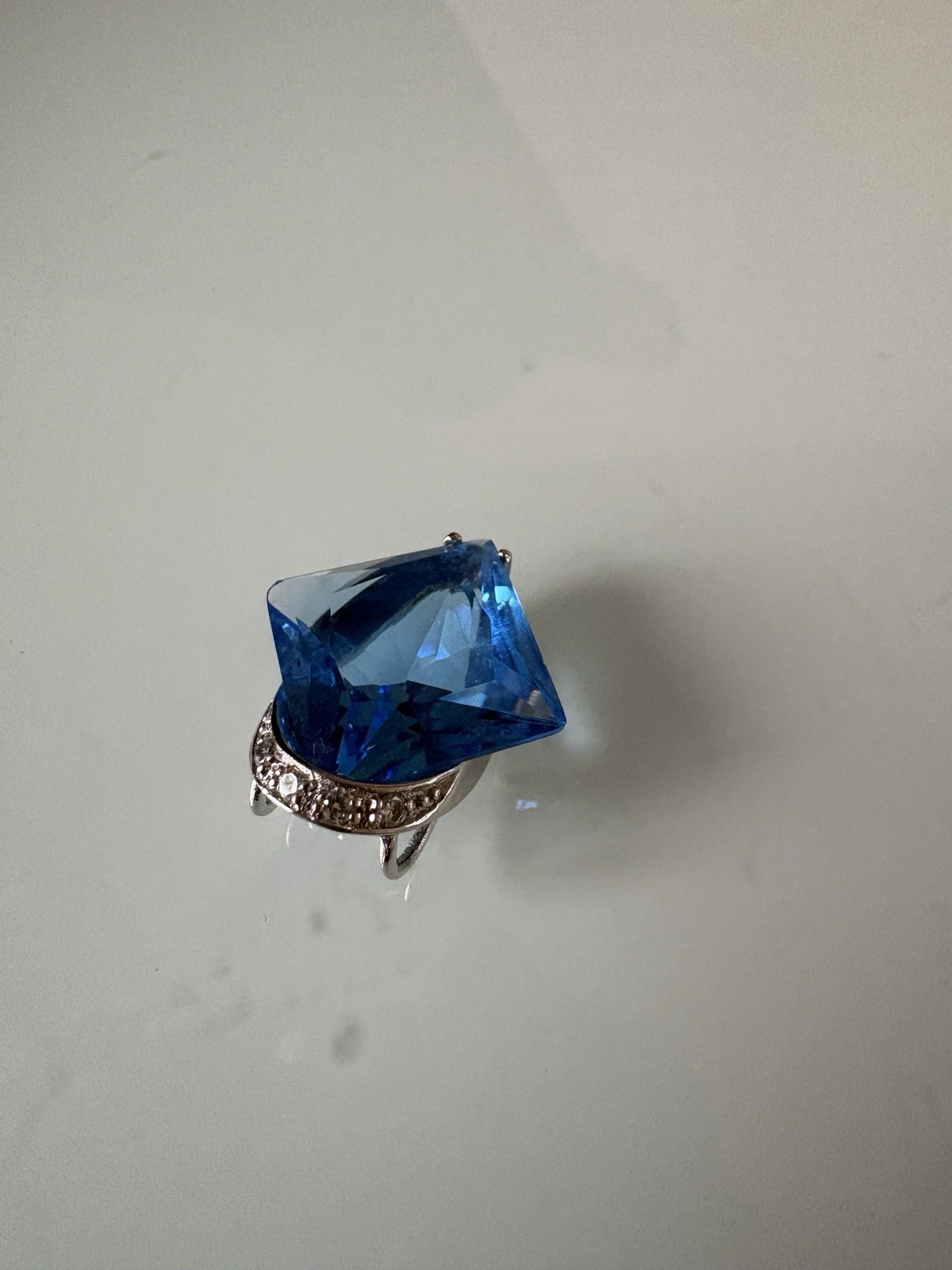 Sterling Silver Square Blue Topaz Diamond Pendant Enhancer 3 Grams