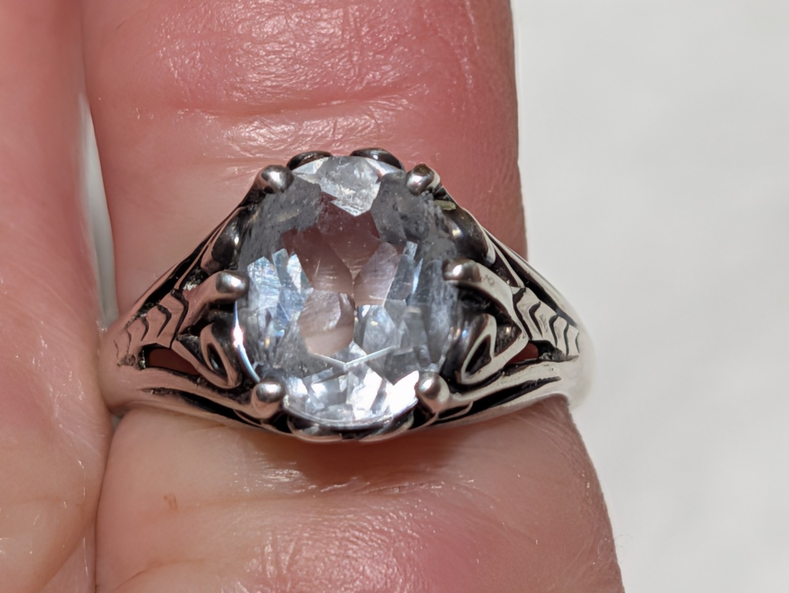 Kabana Sterling Filigree Pale Blue Stone Solitaire Ring Size 7 Aqua Marine?