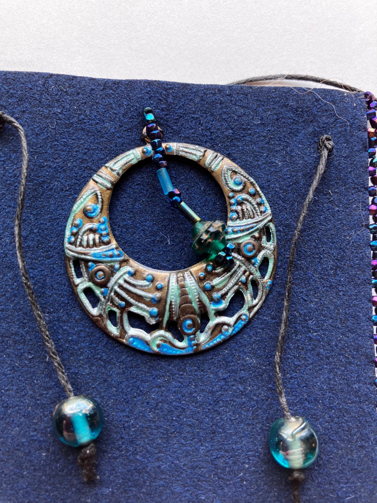 Blue Boho Beaded Pouch Necklace