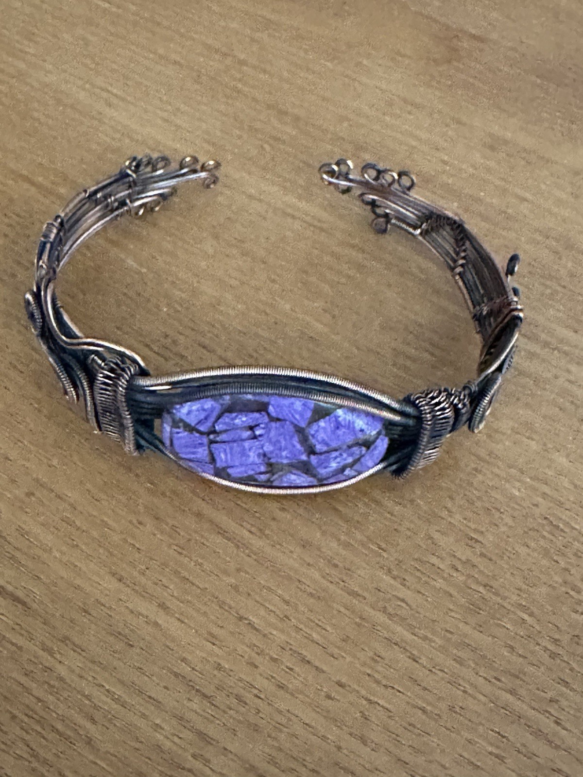 Cuff Bangle Adjustable Copper Wire Jewlery Adorned With Russian Purple Gemstone