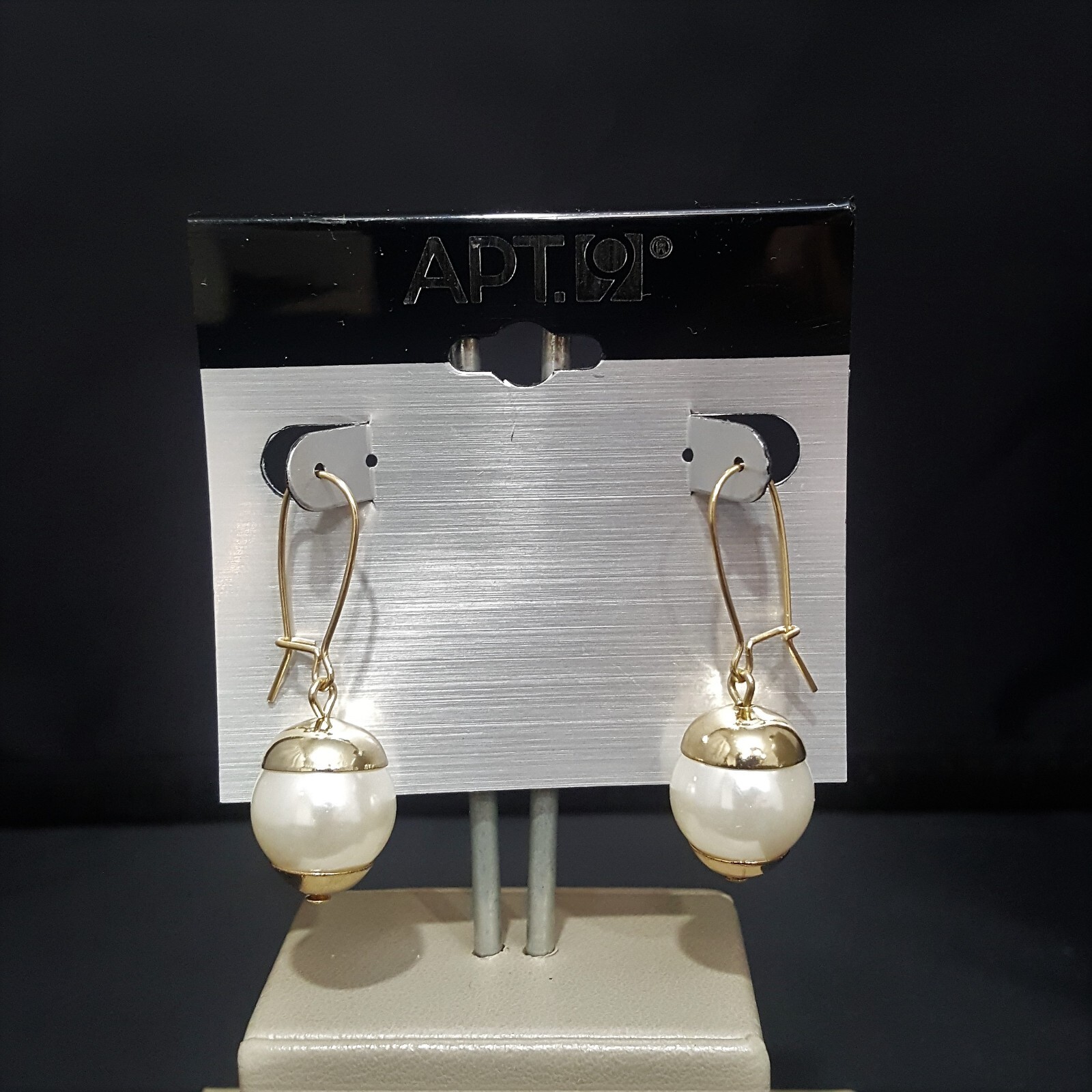 APT. 9 Gold Plated Faux White Pearl Hook Style Dangle Earrings NWT