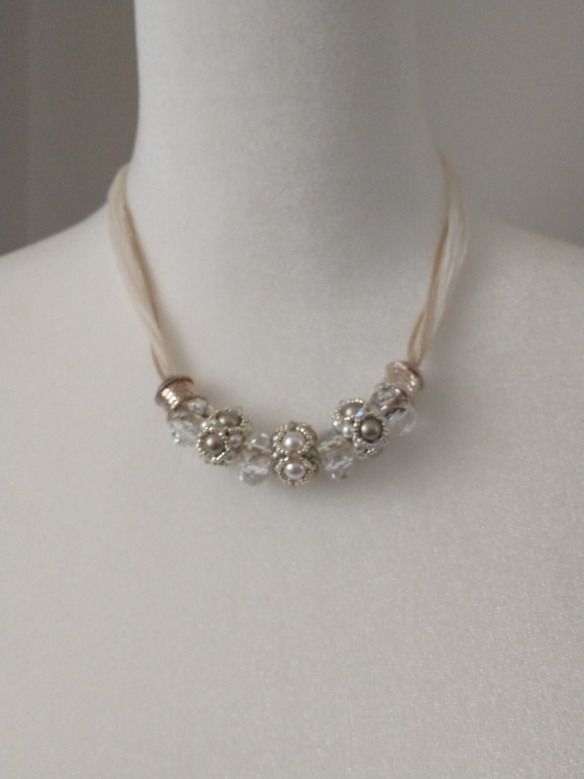 Silk Chiffon Crystal & Sterling Silver Beaded Necklace & Earrings Set