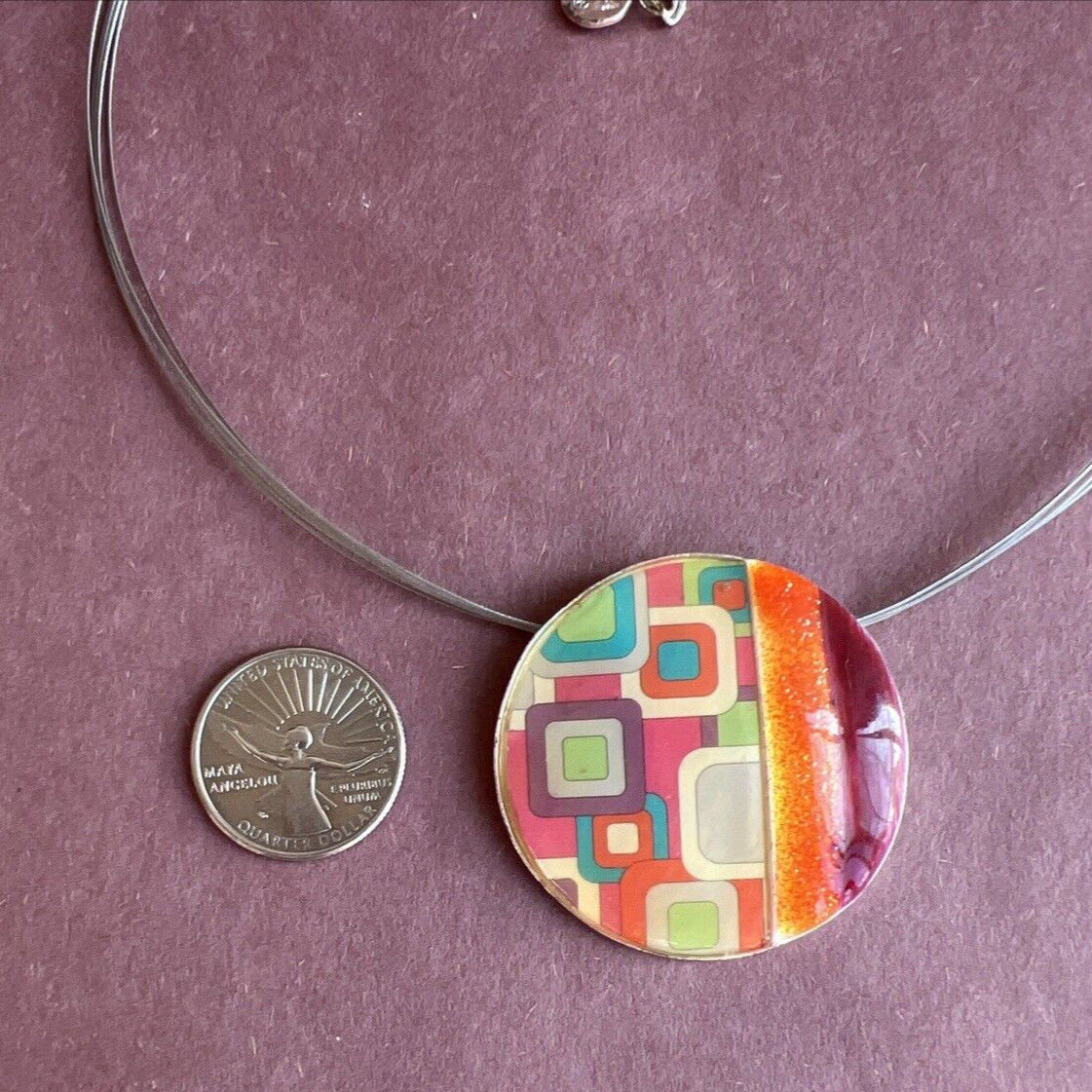 IKITA Colorful Geometric And Enamel Wire Pendant Necklace 16″