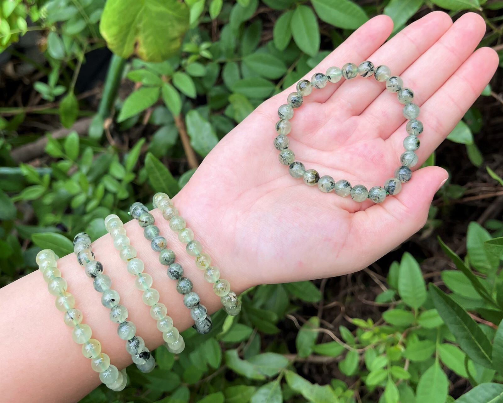 Prehnite Bead Bracelet: 7-8 mm Round Crystals (Prehnite Stretch Bracelet)