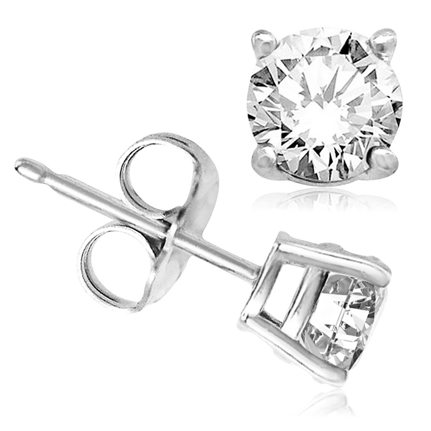 Sterling Silver 925 Solid Round Brilliant Cut Cubic Zirconia Stud Gift Earrings