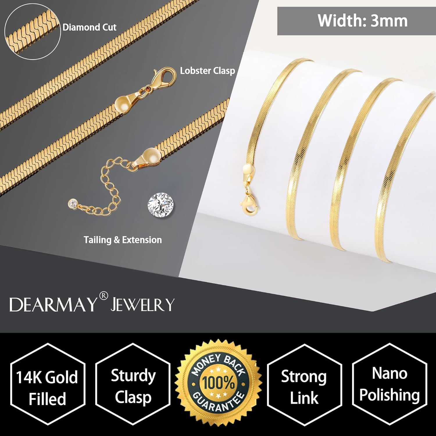 14K Gold Plated Necklaces for Women, Dainty Gold Herringbone Choker Necklace Thi