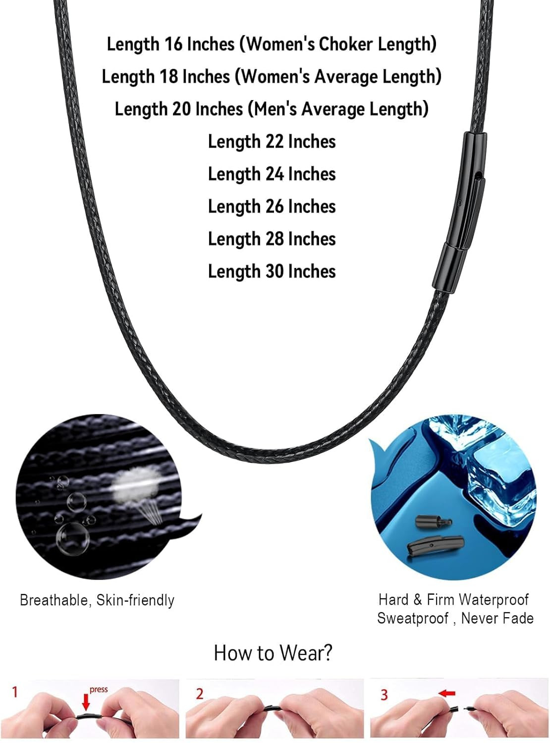 Braided Leather 2MM/3MM Necklace Cord for Men with Stainless Steel Snap Clasp…