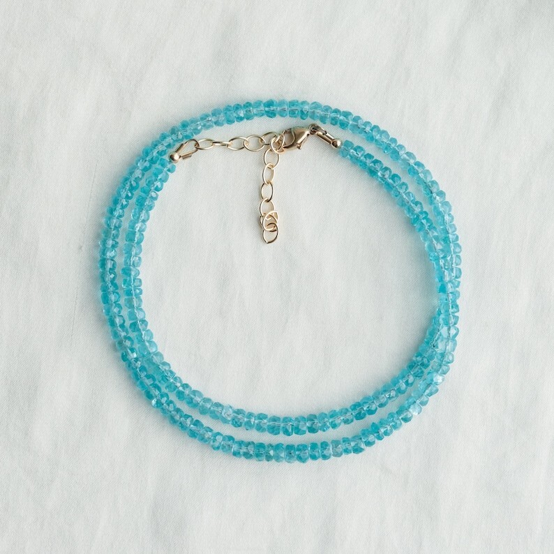 Blue Apatite Faceted Rondelle Gemstone 4-5MM Beads Handmade Women Necklaces 18”