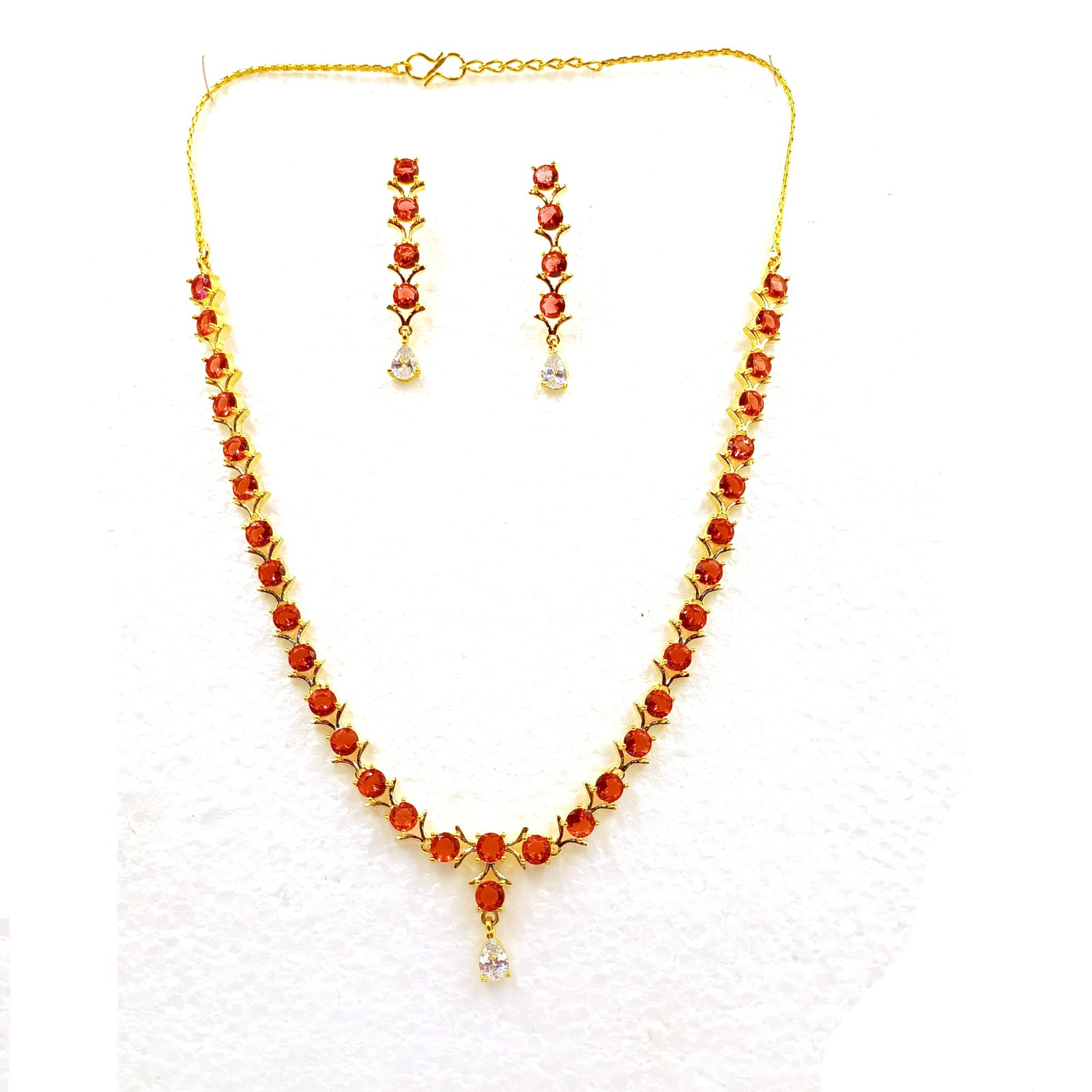 Red Garnet Necklace Set 22k Gold Plated Jewelry Set for Women Gift