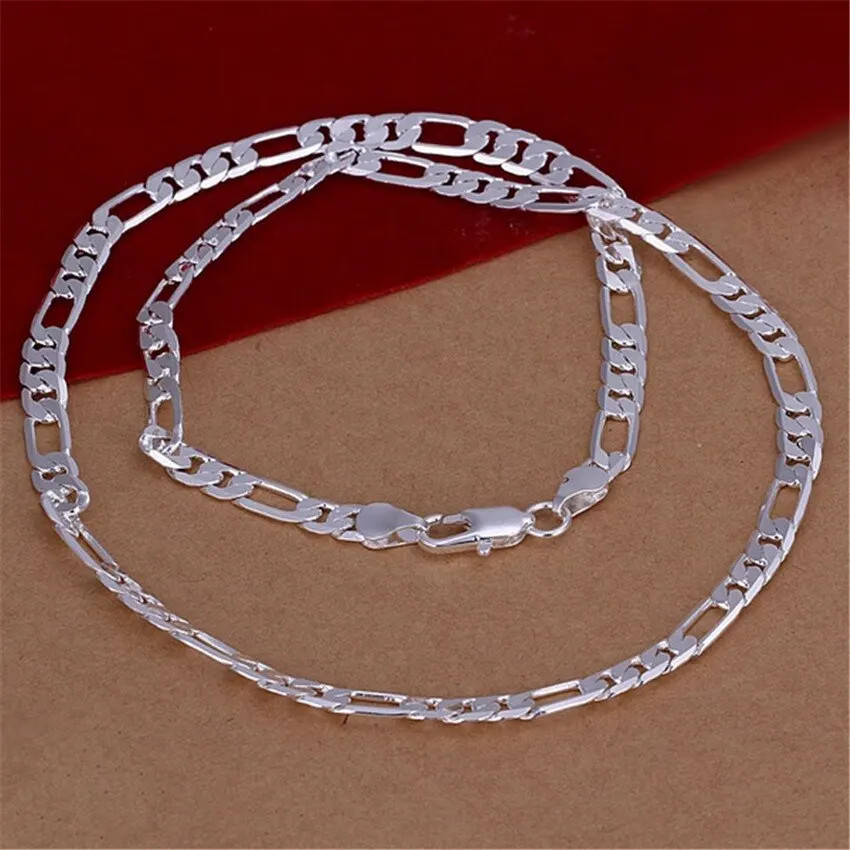Sterling silver 925 Necklace Fashion high quality Mens 6MM flat chain jewelry