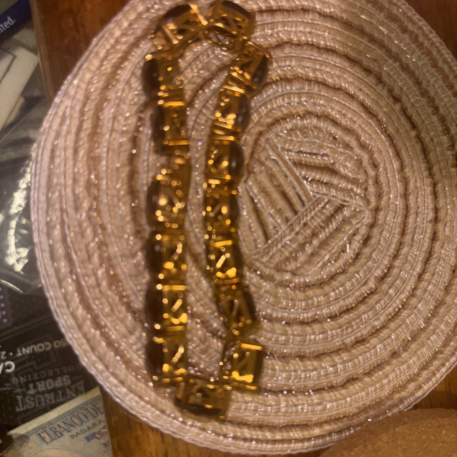 Elegant 7-Inch Gold-Tone Purple Stone Link Bracelet 925