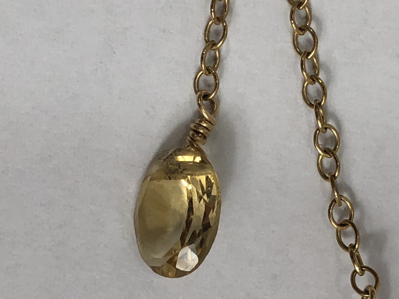 Gold Filled Necklace Citrine Pearl Dangle Pendant – 18 inch Length