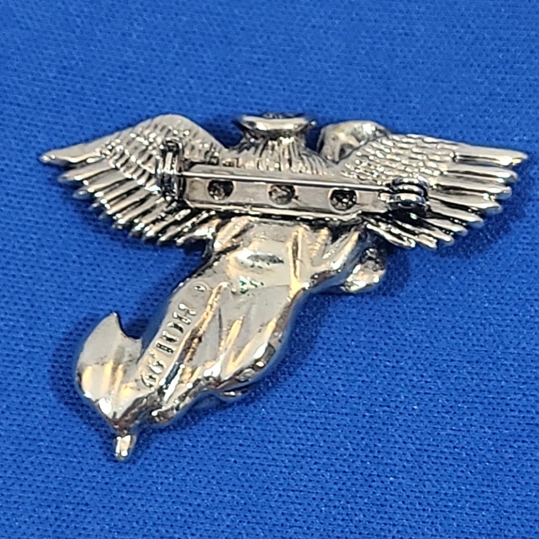 ANGEL 2000 BROOCH Pin Silver Tone Signed HOL 99 Heaven Religious Wings Halo Girl
