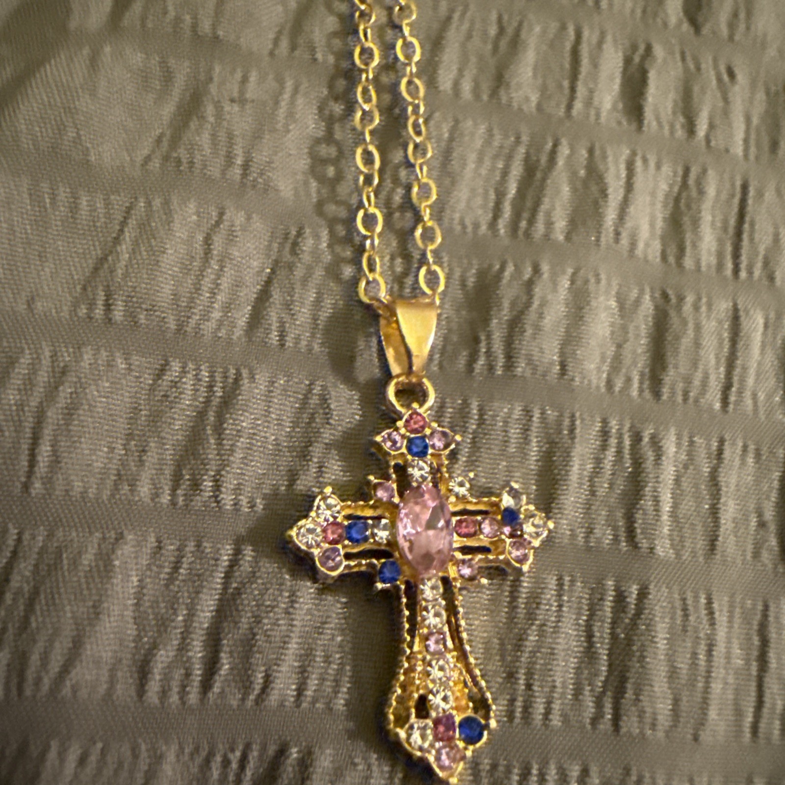 Exquisite & Stylish Titanium Steel Multi Colors Cubic Zirconia Cross Necklace