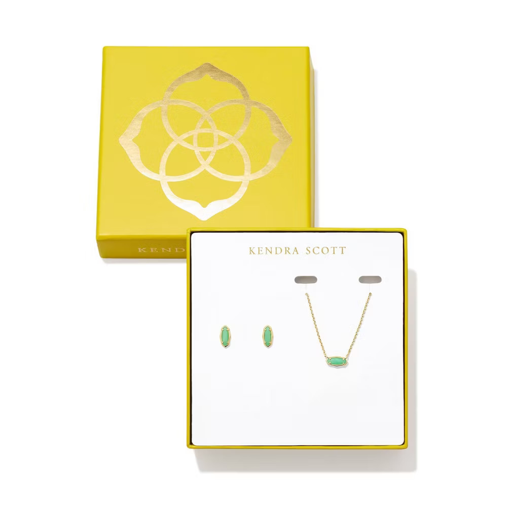 Kendra Scott Emma Metal Framed Pendant Necklace And Stud Earrings – Gold/Sea