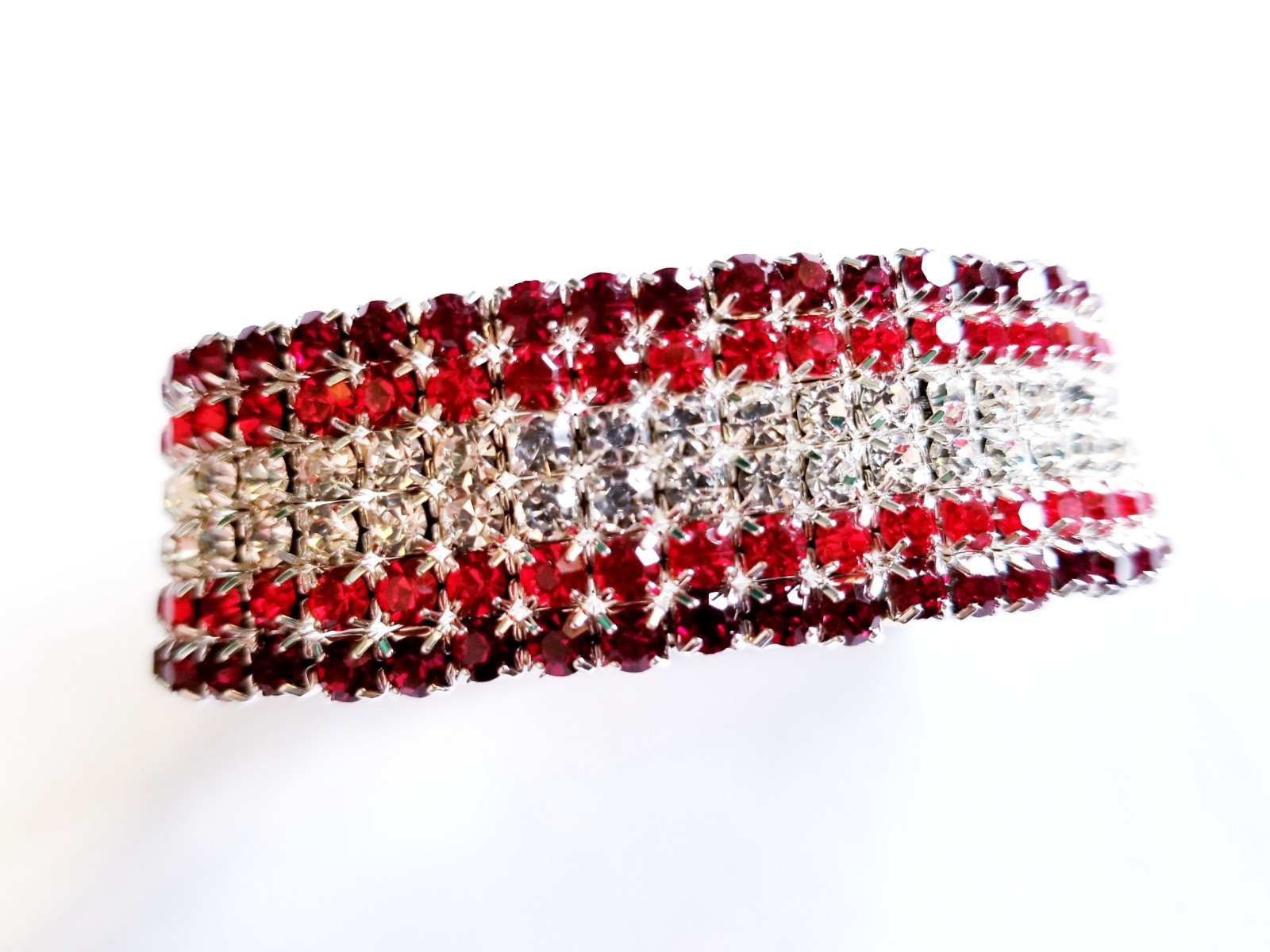 Red Silver Rhinestone Stretch Bracelet Crystal Pageant Prom Drag Jewelry