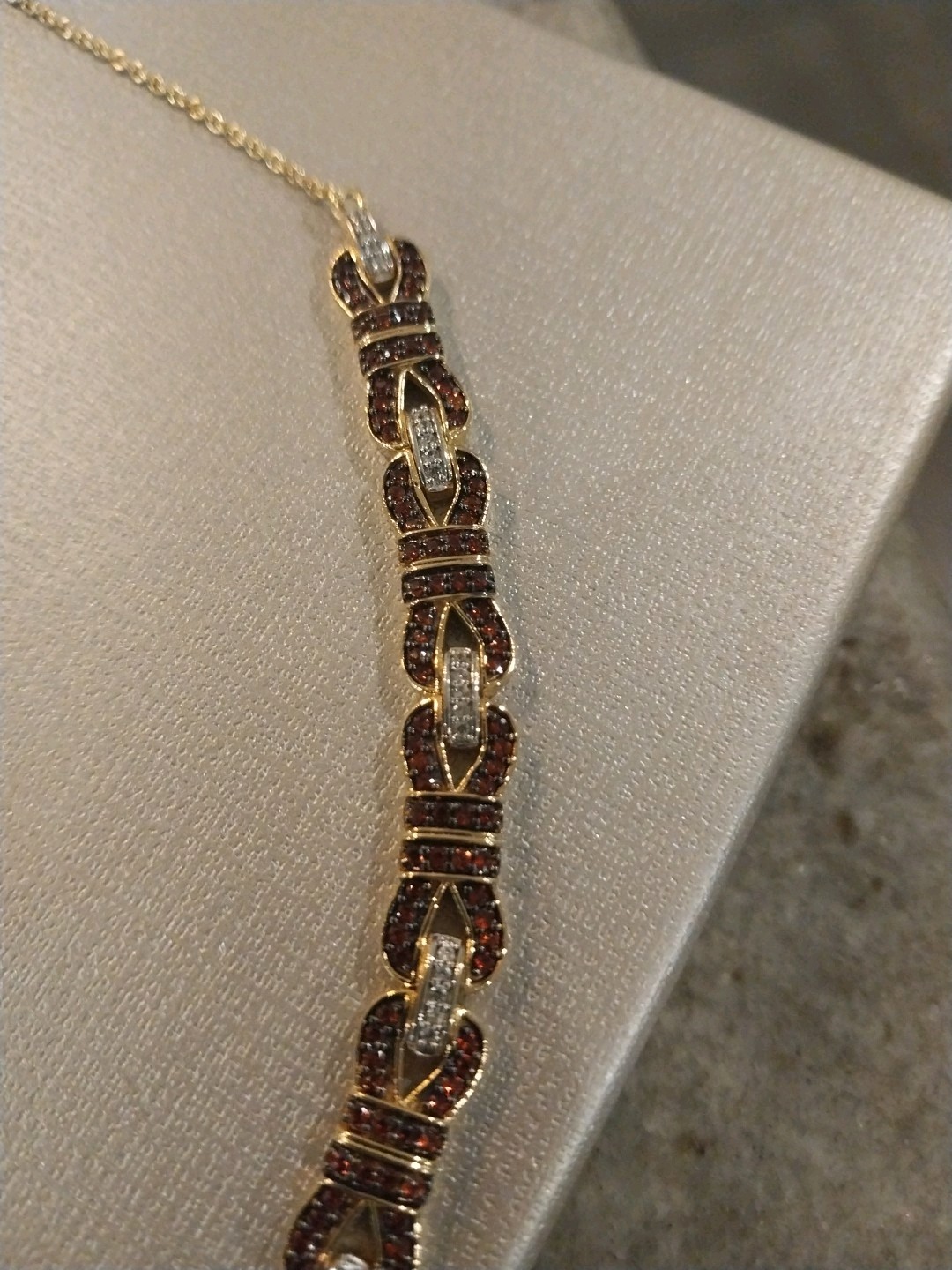 Karis Mozambique Garnet, White Zircon Bow Knot Bracelet in 18K YG Plated (8.00 )