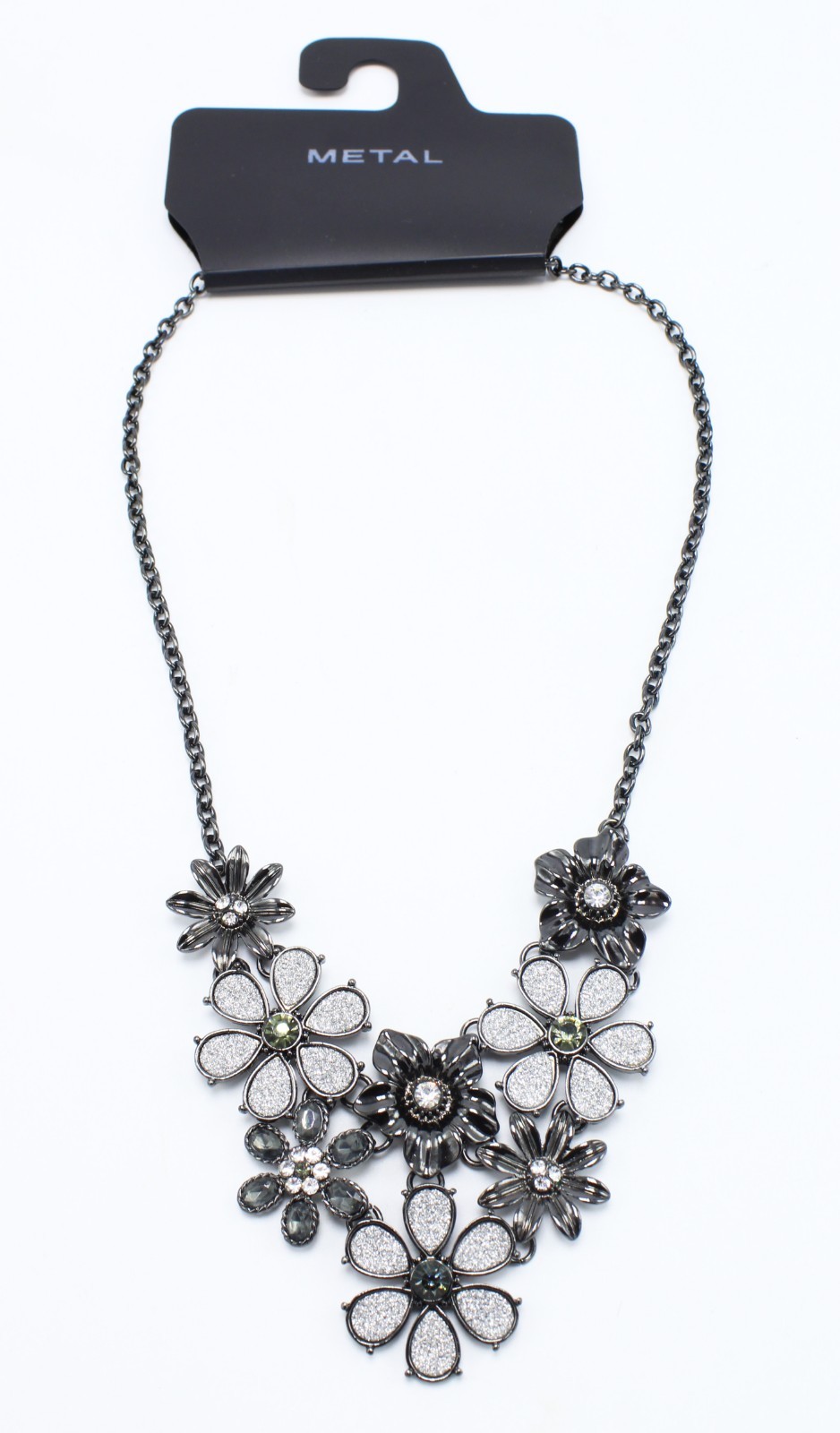 New Black Flower Bib Statement Necklace with Simulated Crystals $26 Tags #N2640