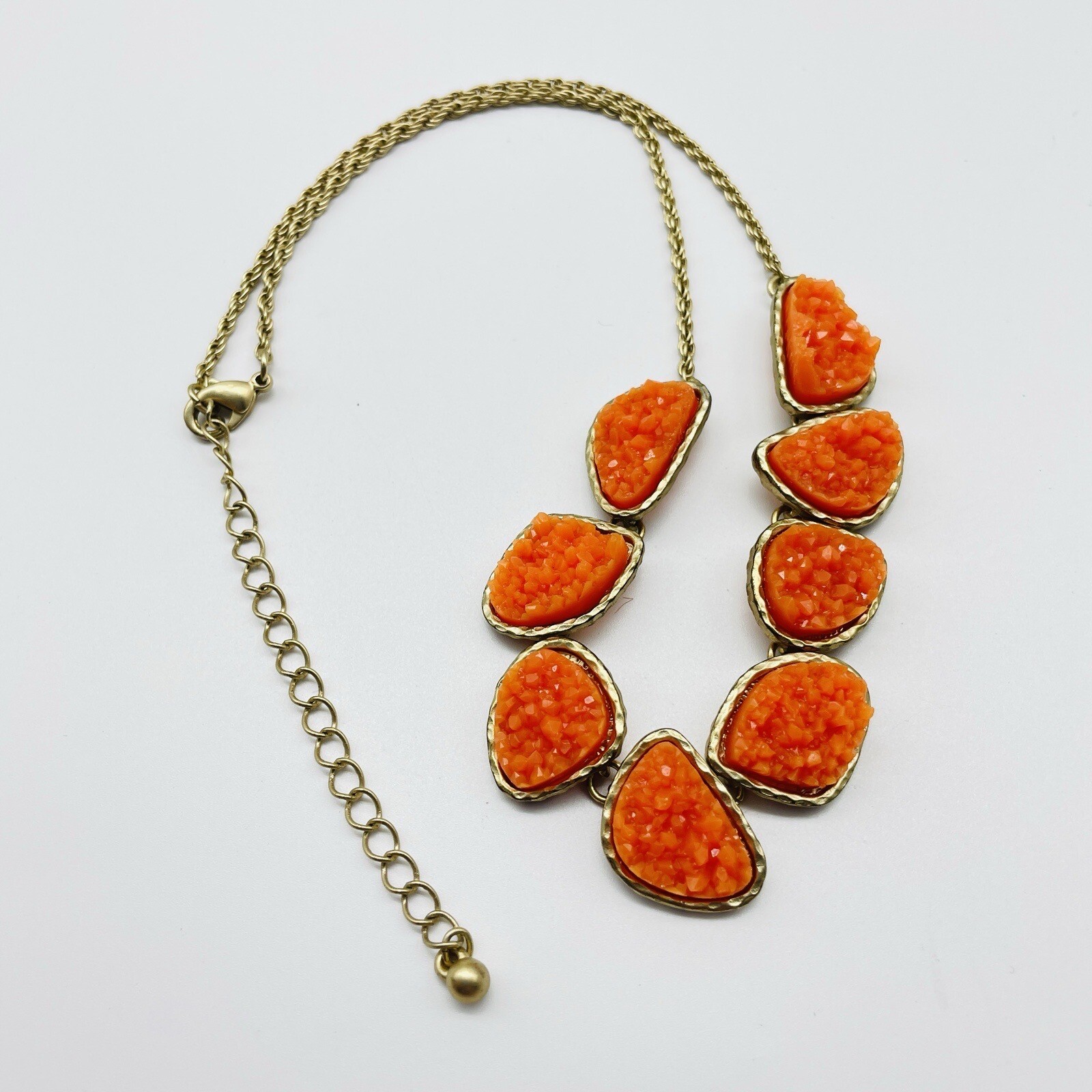 Vintage Orange Faux Druzy Quartz Necklace Gold Tone Statement