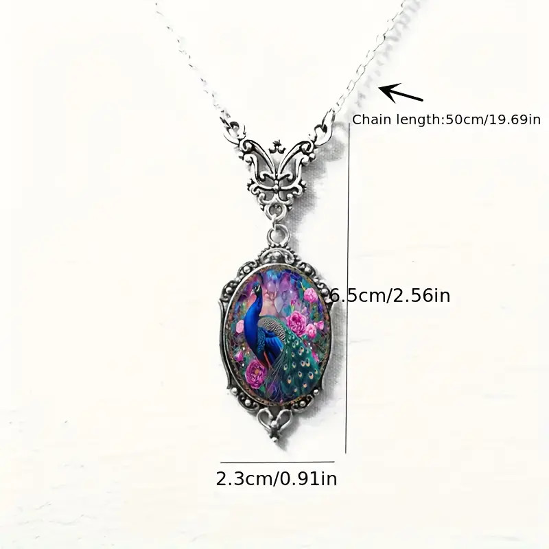 Peacock Ornate Silver Necklace Bird Jewelry Vintage Silvery Pendant