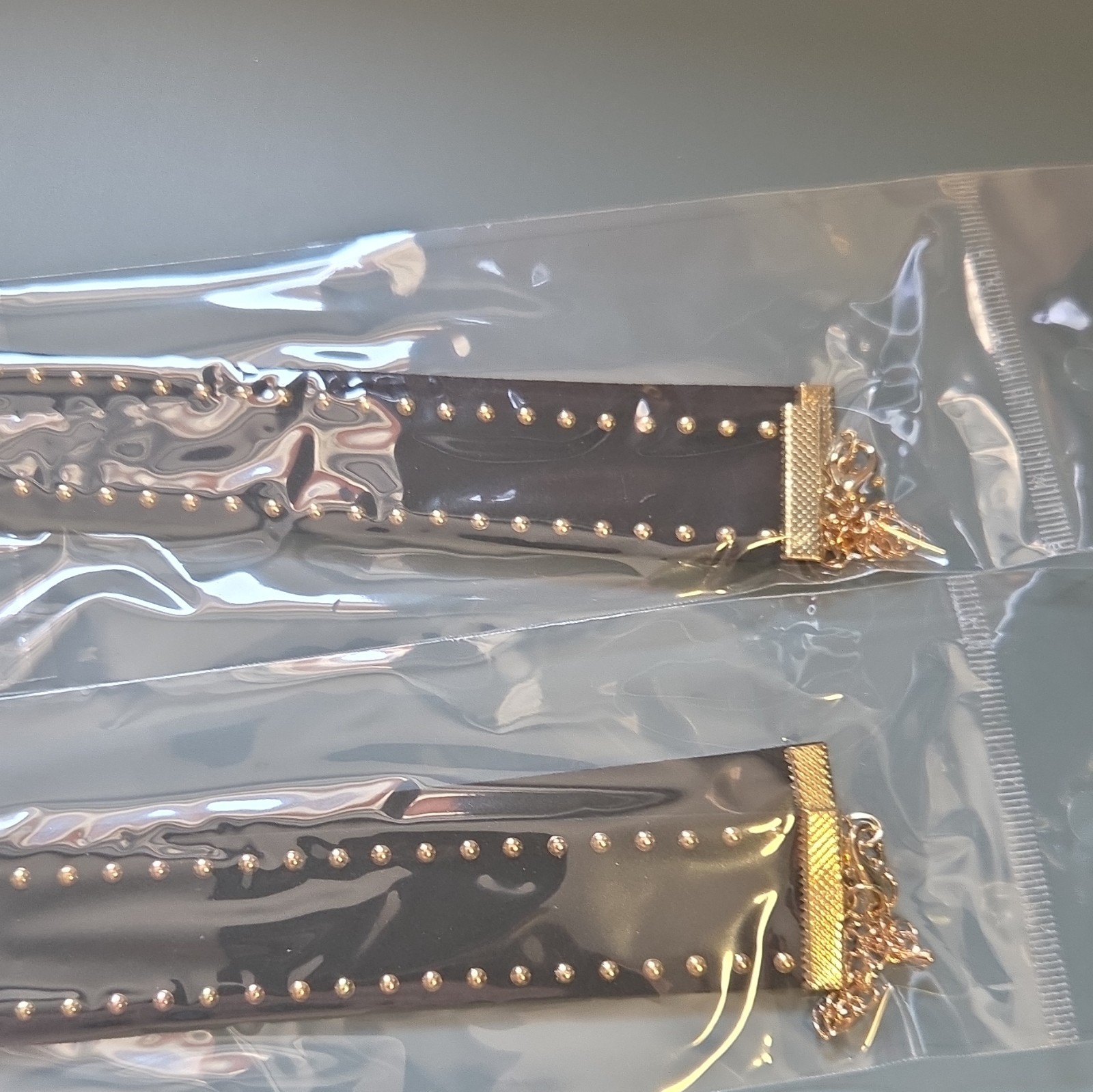 5 x Black Studded choker , Gold Cable Chain, Adjustable Lobster Clasp