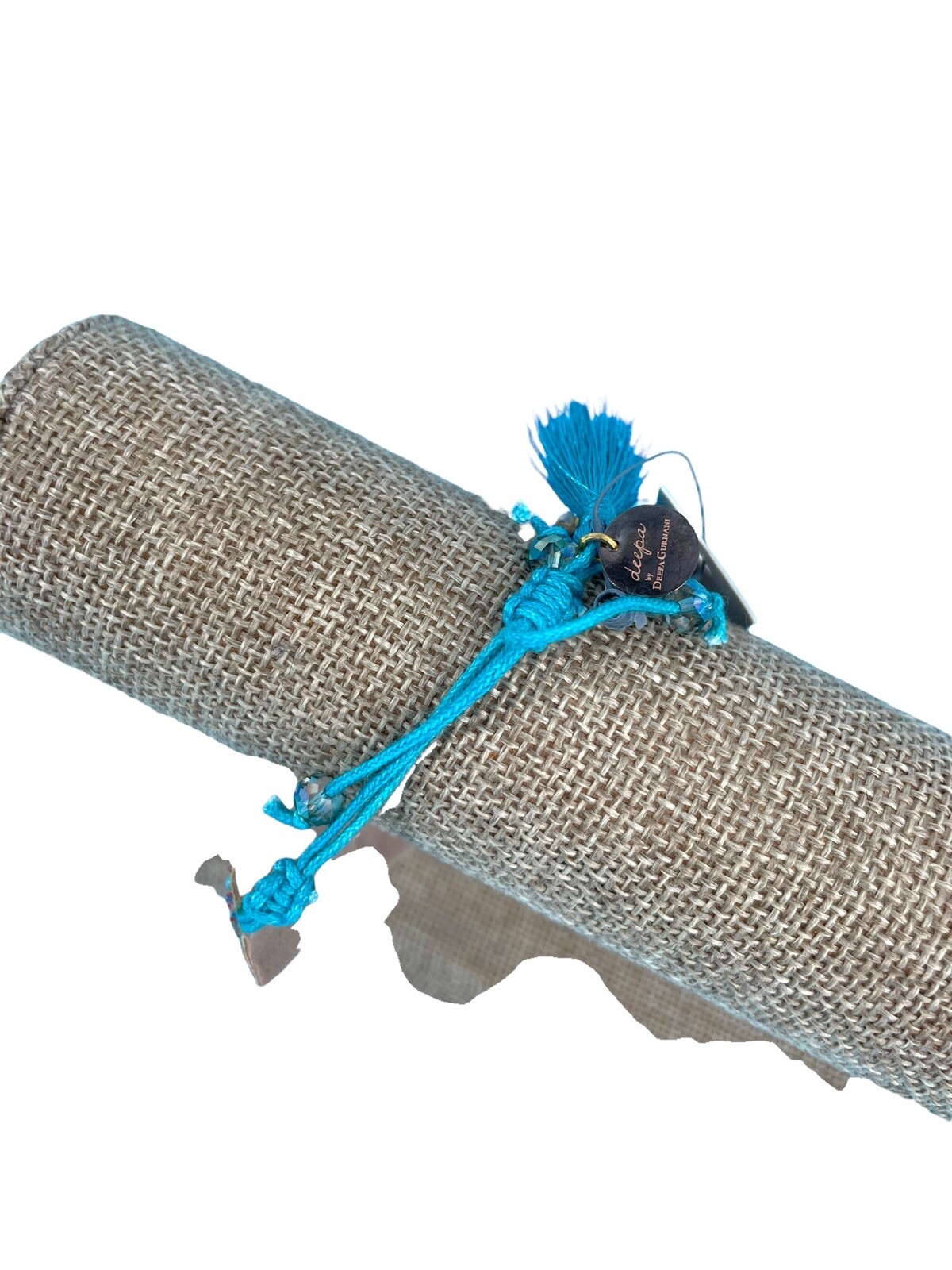 Deepa Gurnani Kaitin Beaded Adjustable Bracelet Aqua Blue Hand Embroidered
