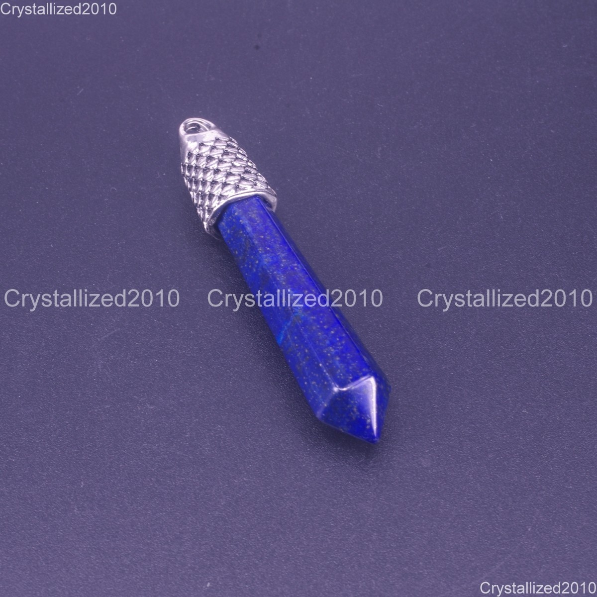 Natural Gemstones Hexagonal Chakra Healing Pendant Beads Tibetan Silver 12x60mm