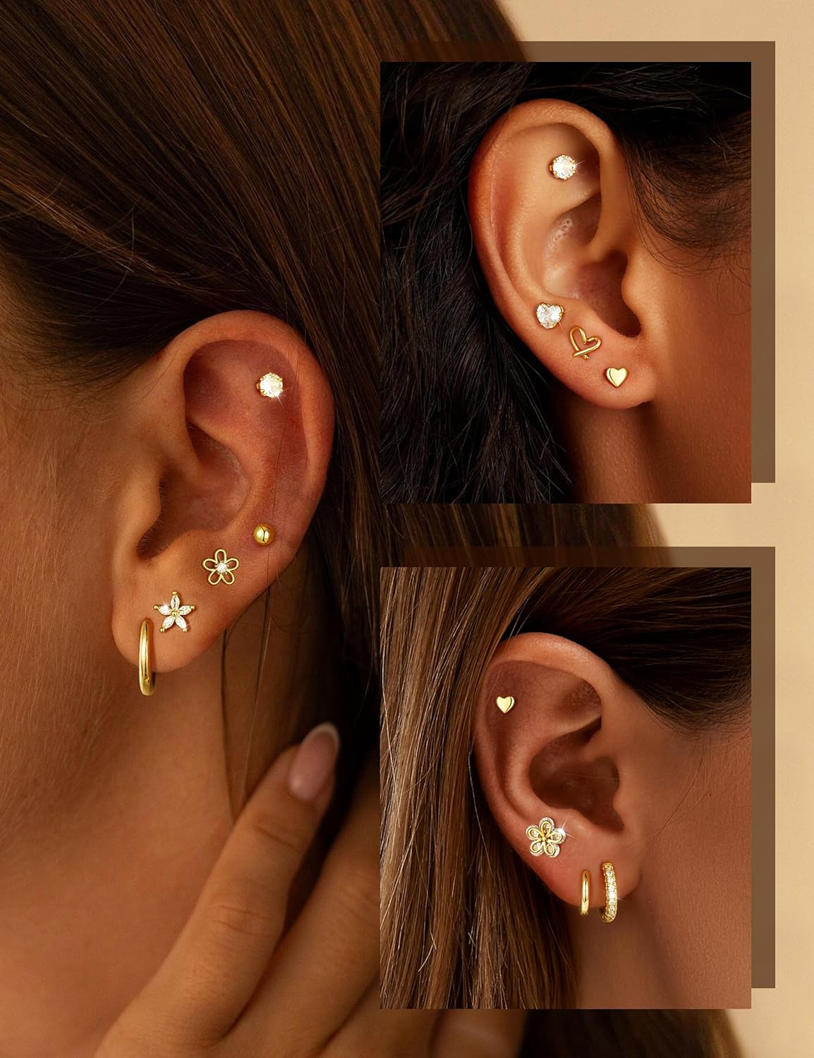 Hypoallergenic Gold Stud Earrings for Women – 14K Gold Plated Surgical Stainless