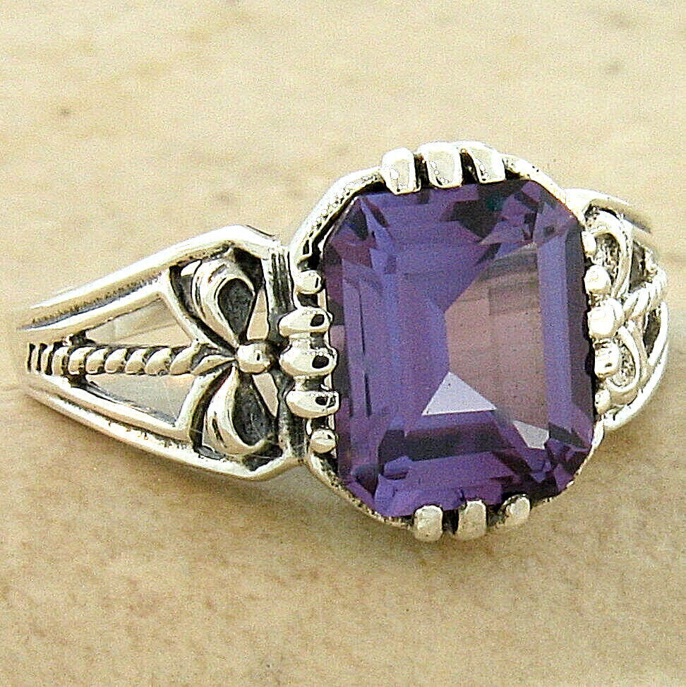 ANTIQUE STYLE 925 STERLING SILVER COLOR CHANGING SIMULATED ALEXANDRITE RING 837Z