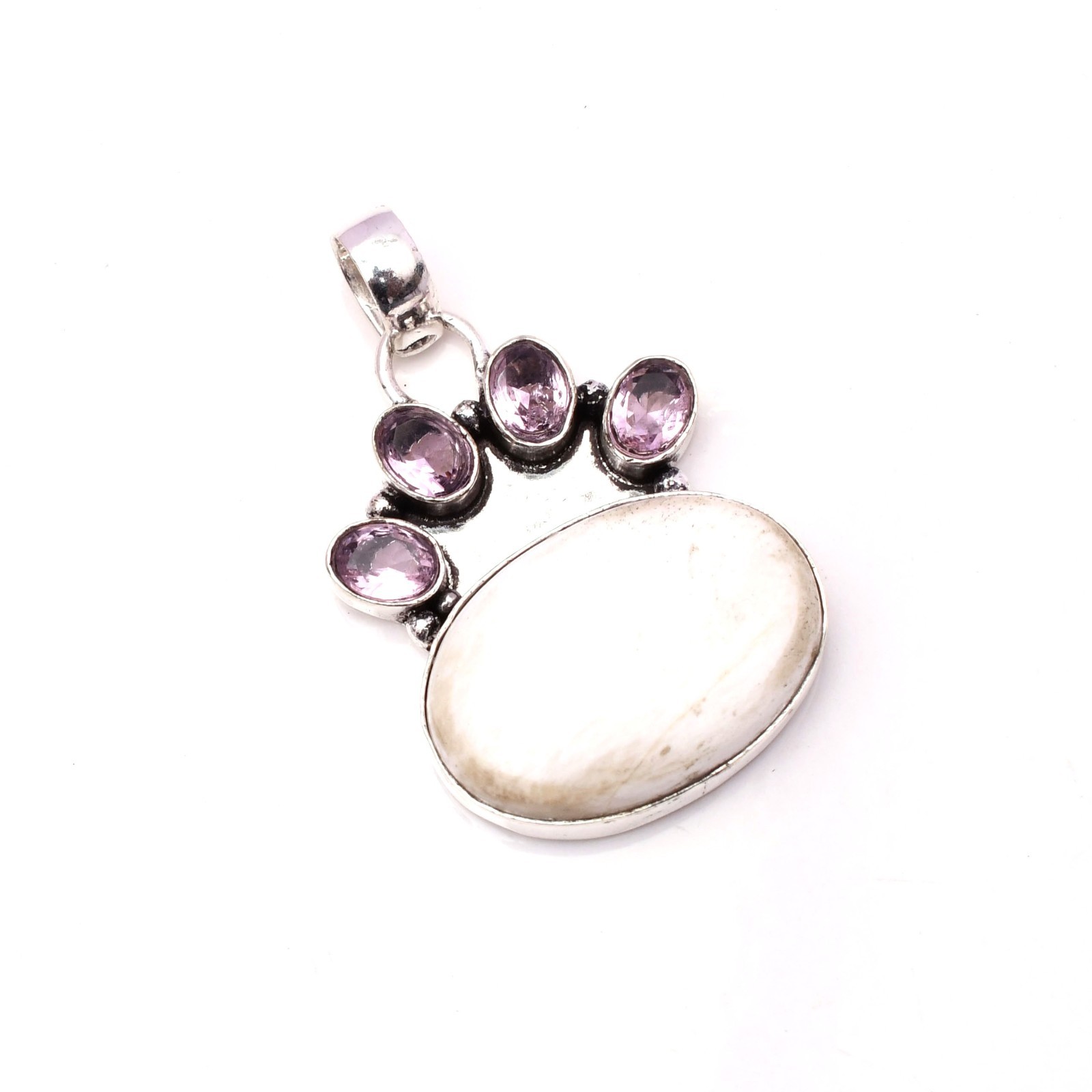 White Scolecite Gemstone 925 Sterling Silver Jewelry Pendant 1.77″